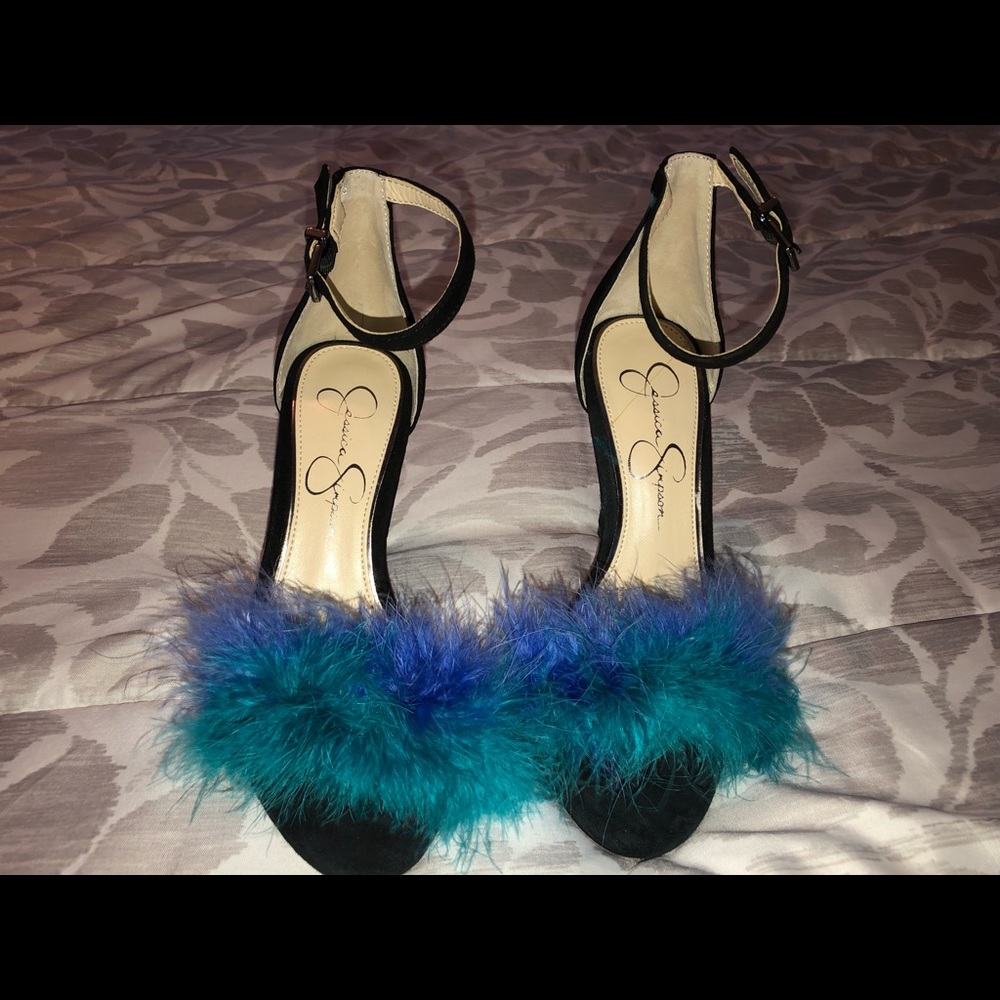 Jessica Simpson high heels with feathers